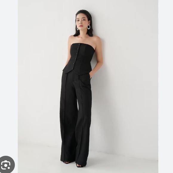 Vince Solid Black Straight Leg Linen Blend Trouser Pants - Picture 2 of 12